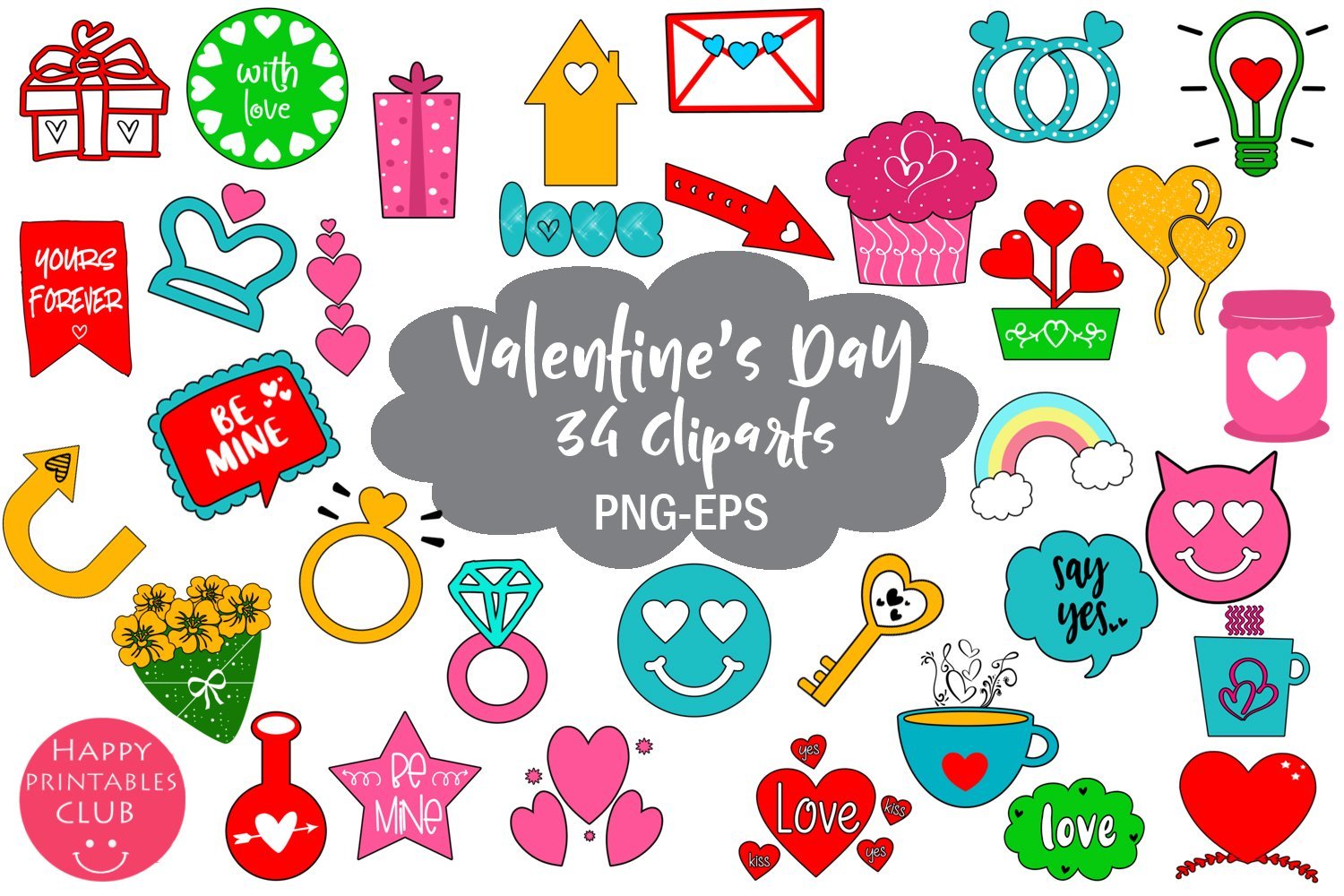 Cute Valentines Day Clipart- Valentines Day Elements - So Fontsy